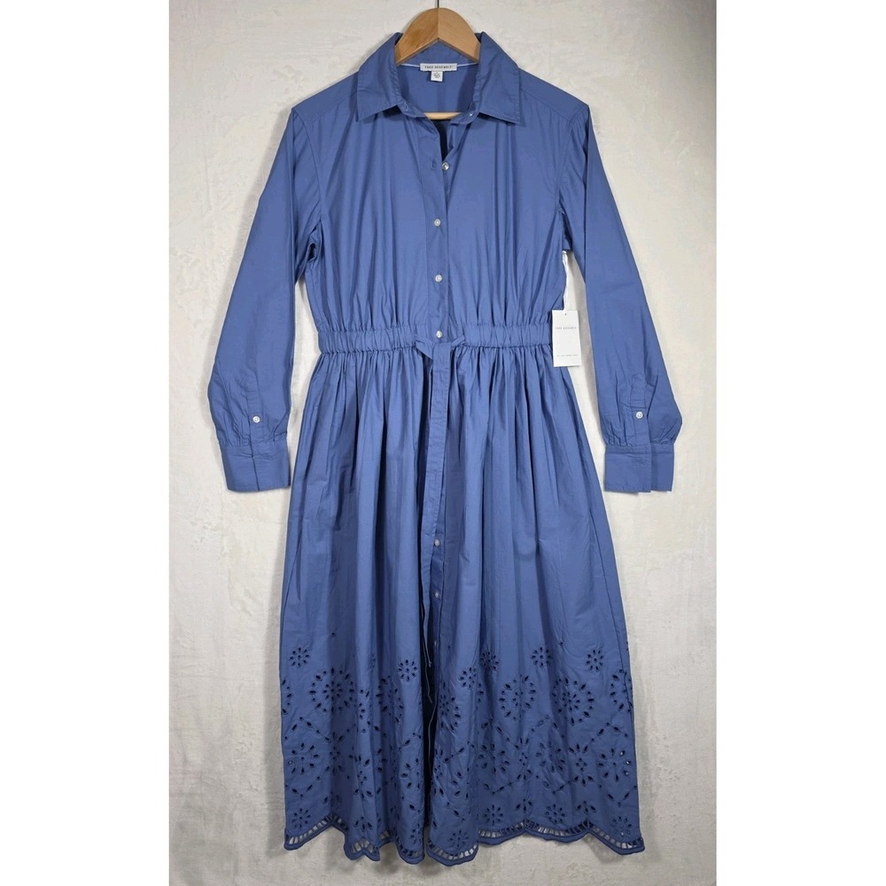 Free Assembly Blue Eyelet Shirt Dress Cotton Midi Button Front S NWT - Picture 2 of 11